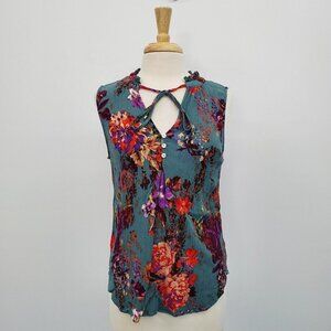 Pink Clover Womens Sleeveless Multicolor Floral Keyhole Neck Blouse Top‎ Size M